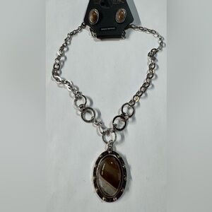 10”-Shyanne Silver Necklace with Brown Pendant